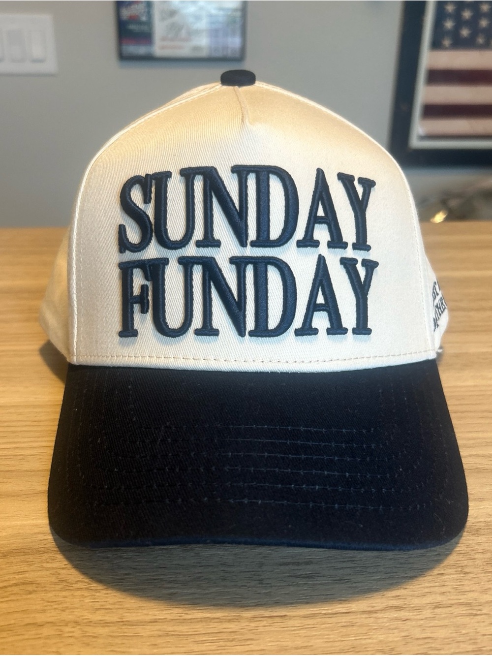 Kenz Kustomz Sunday Funday Two Tone Trucker Hat Snapback Cream Navy